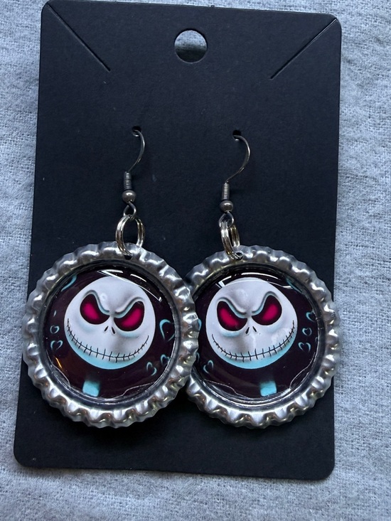Handmade Jewelry - Handmade Skull Bottle Cap Dangle Earrings